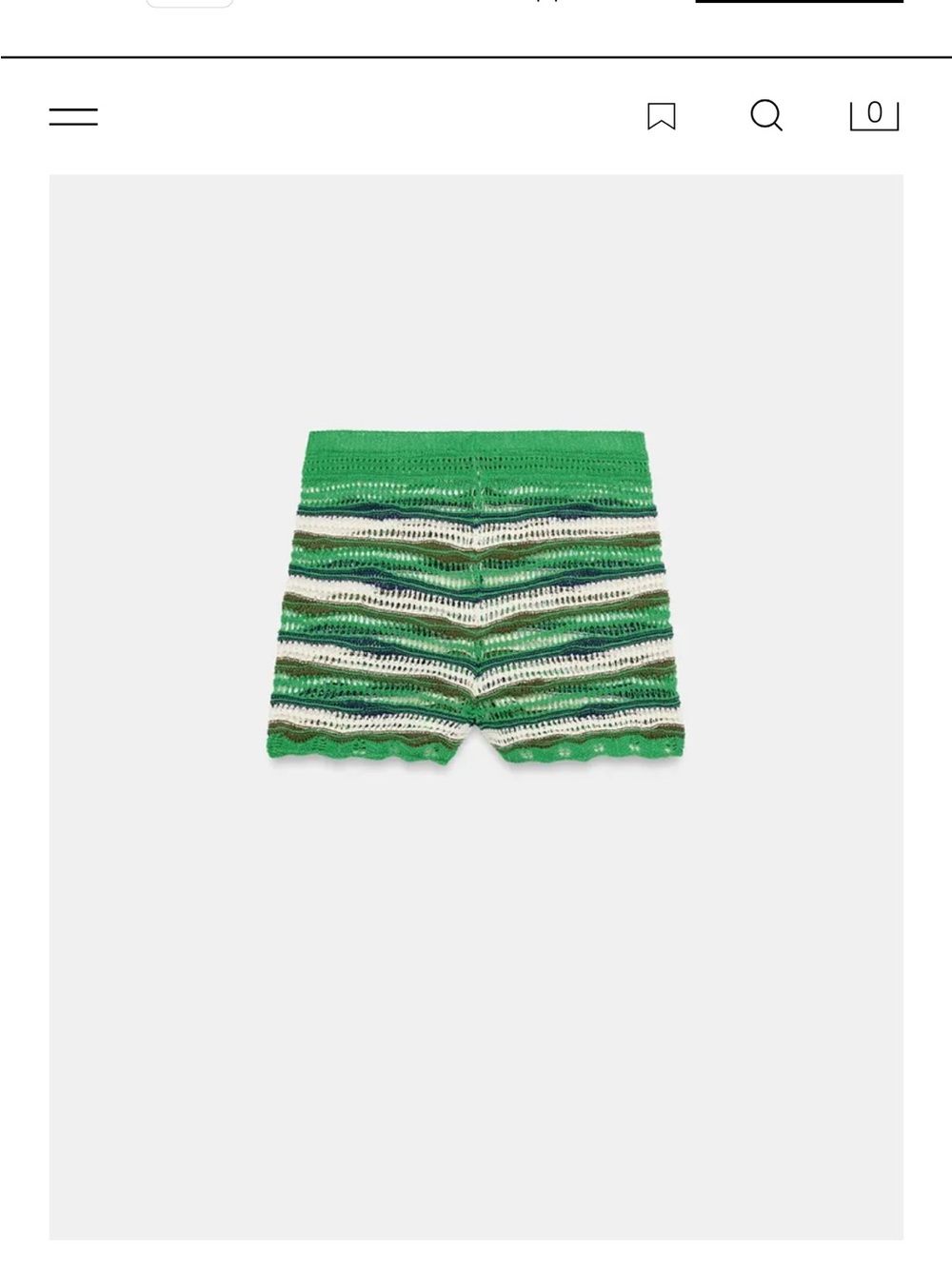 Zara Green and White Striped Crochet shorts